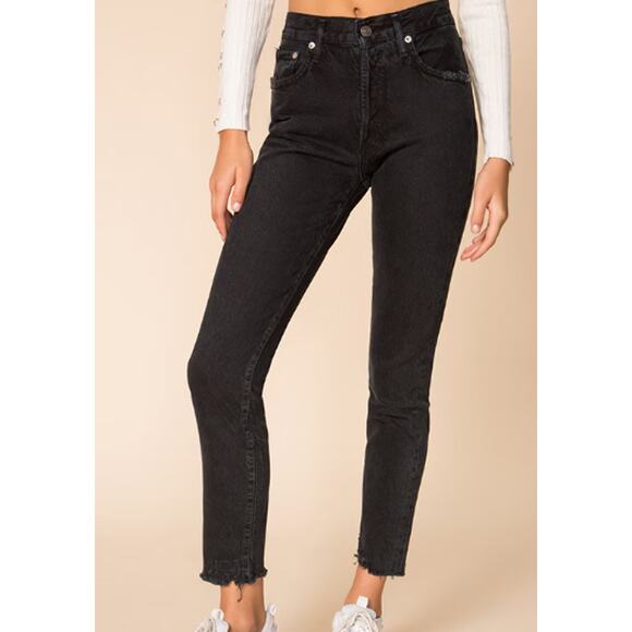AGOLDE Jamie High Rise Skinny Jeans 26 Black Distressed